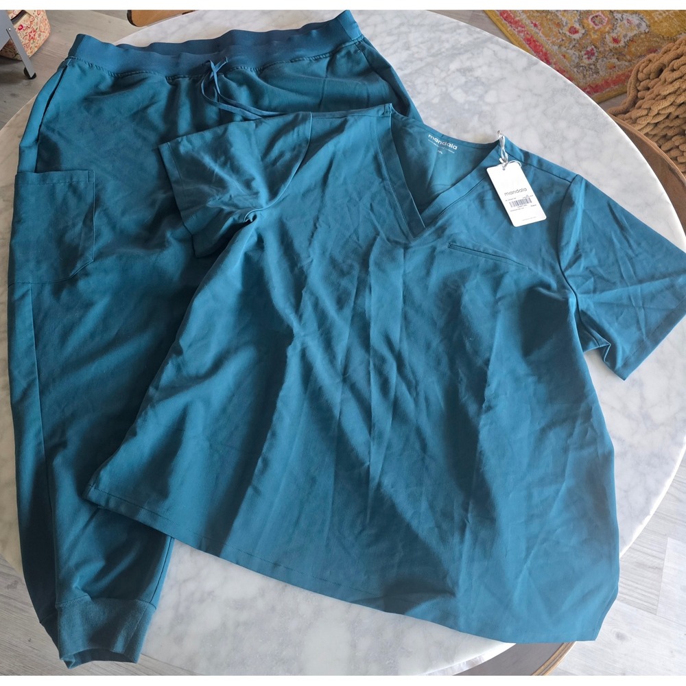 Mandala Caribbean Blue Scrub Set Equa-Tek 2XL V-Neck Top & Jogger Pants NEW